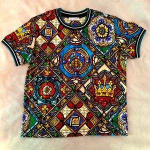Dolce & Gabbana Boys Cotton T-shirt with Stain Glass Window Style Print